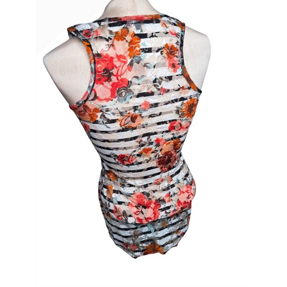 Y2K Almost Famous Mesh Floral Striped Tank Top layer Grunge Whimsigoth - Picture 8 of 12